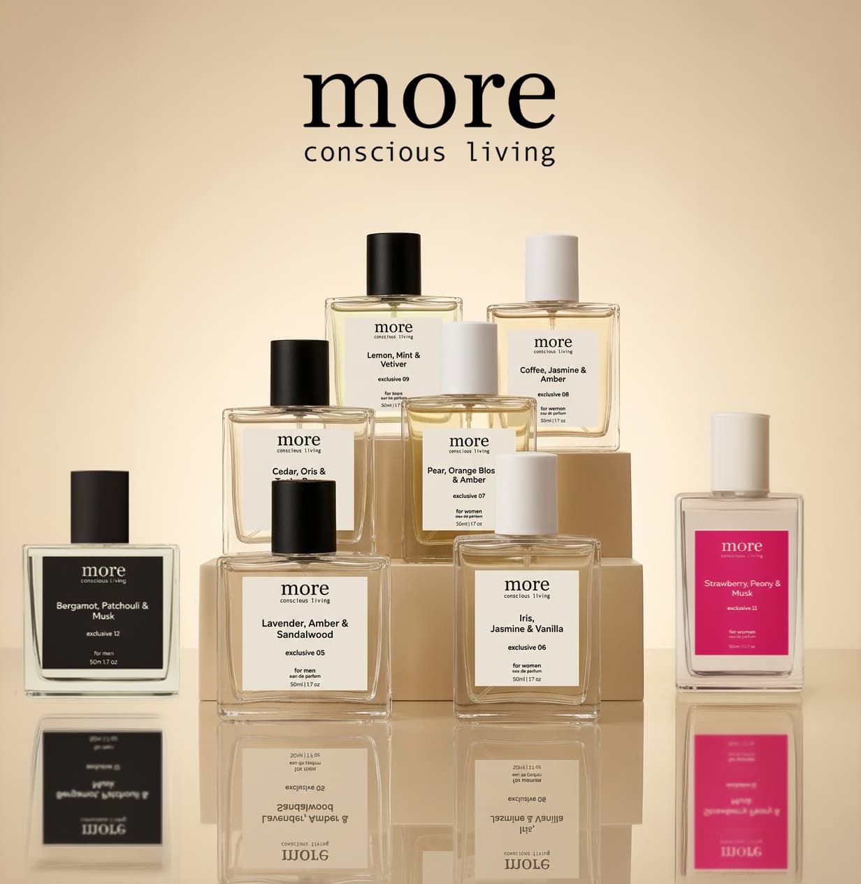 more conscious living perfume bottles on display