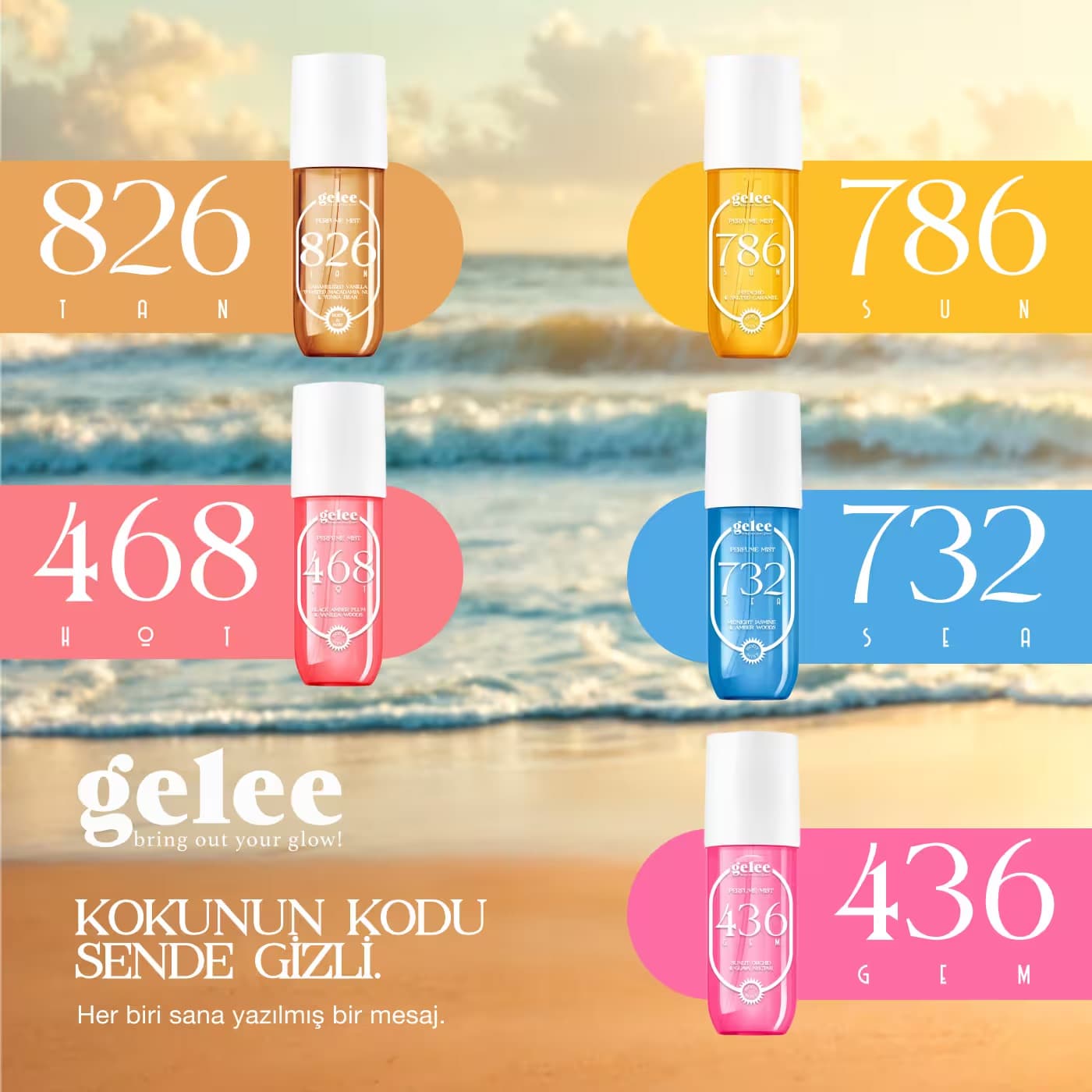 gelee perfume mist collection on the beach